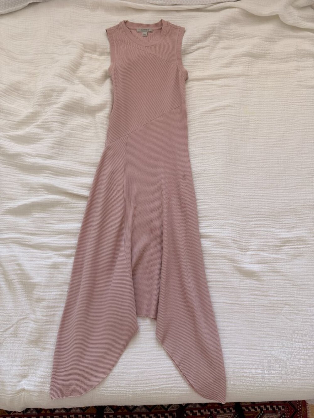 ALL SAINTS Gia Rib Pale Orchid Pink Asymmetric Sleeveless Dress Women - Size 2 - Picture 7 of 7